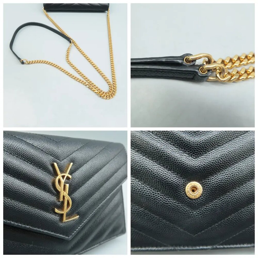 Authentic Saint Laurent Matelasse Black Wallet On Chain Leather Shoulder Bag - Picture 8 of 12